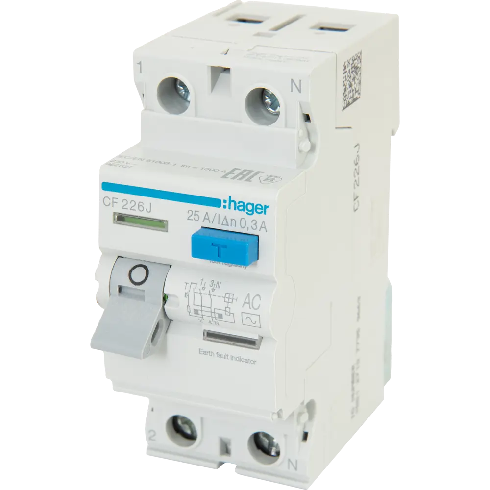 УЗО Hager CF226J 2P N 25 A 300 мА 6 кА AC STLM-2064579