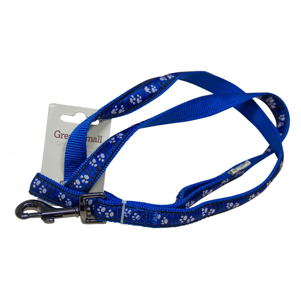 ПР0043579 Поводок для собак с принтом лапки 20х1200мм нейлон синий Great&Small 