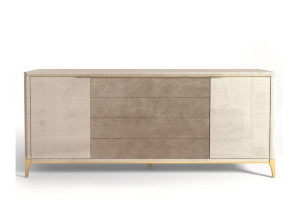 Шкаф из дерева и кожи с дверцами и ящиками