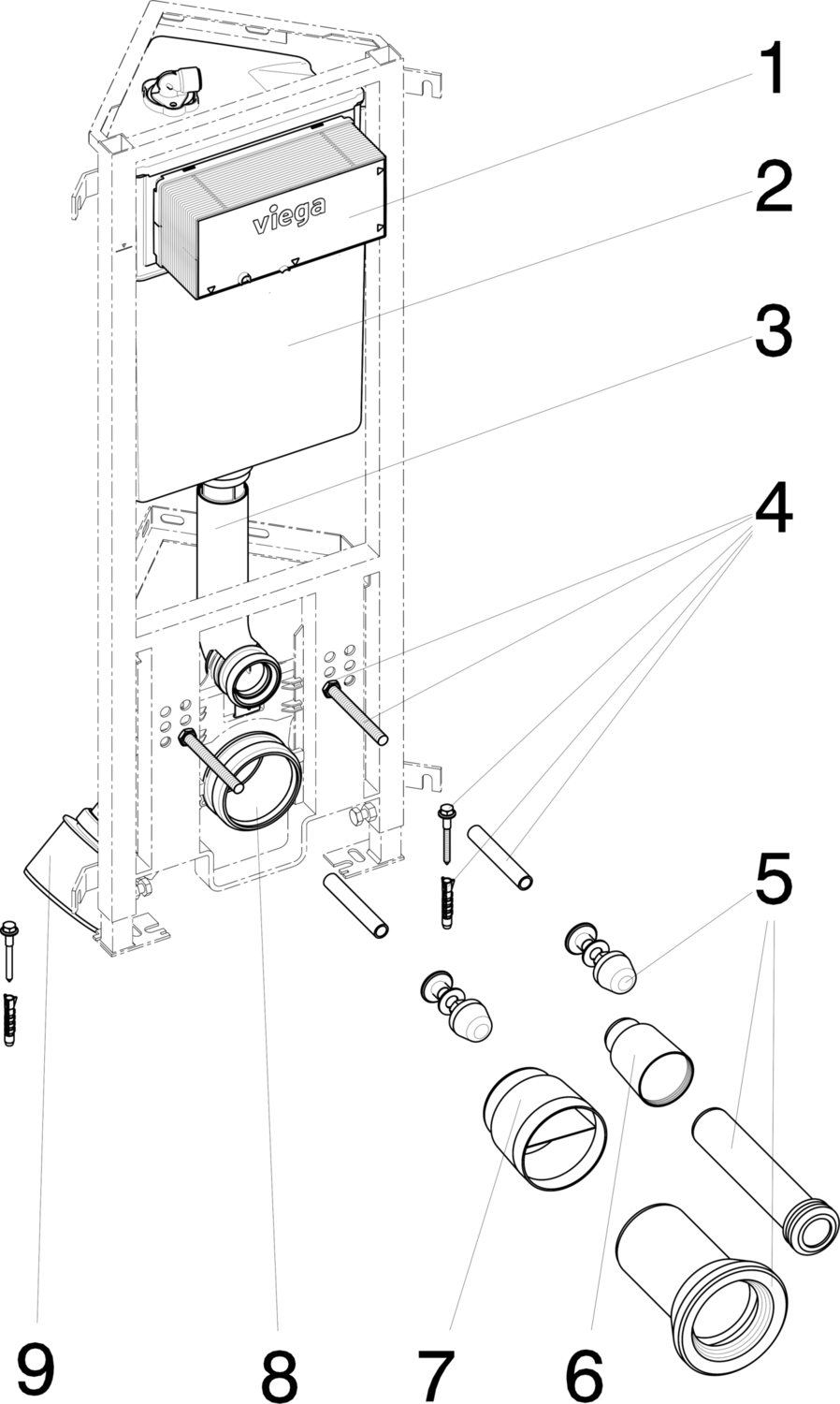 Системная техника  Viega Eco Plus  Элементы для унитазов, модули для унитазов  Спереди VIEGA 566 937 1) Модель 8141 Santreyd  - Вид №3