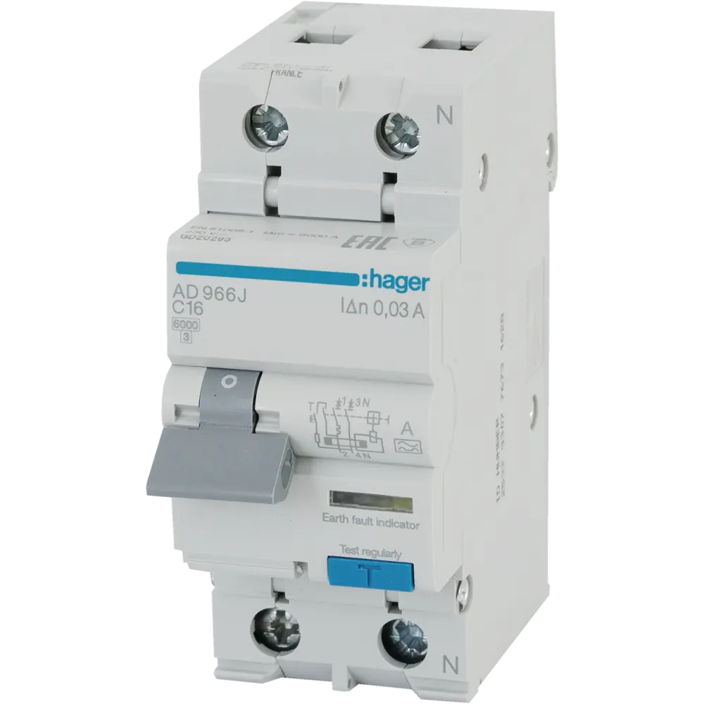 Дифференциальный автомат Hager AD990J 1P N C16 A 30 мА 6 кА A STLM-2083497