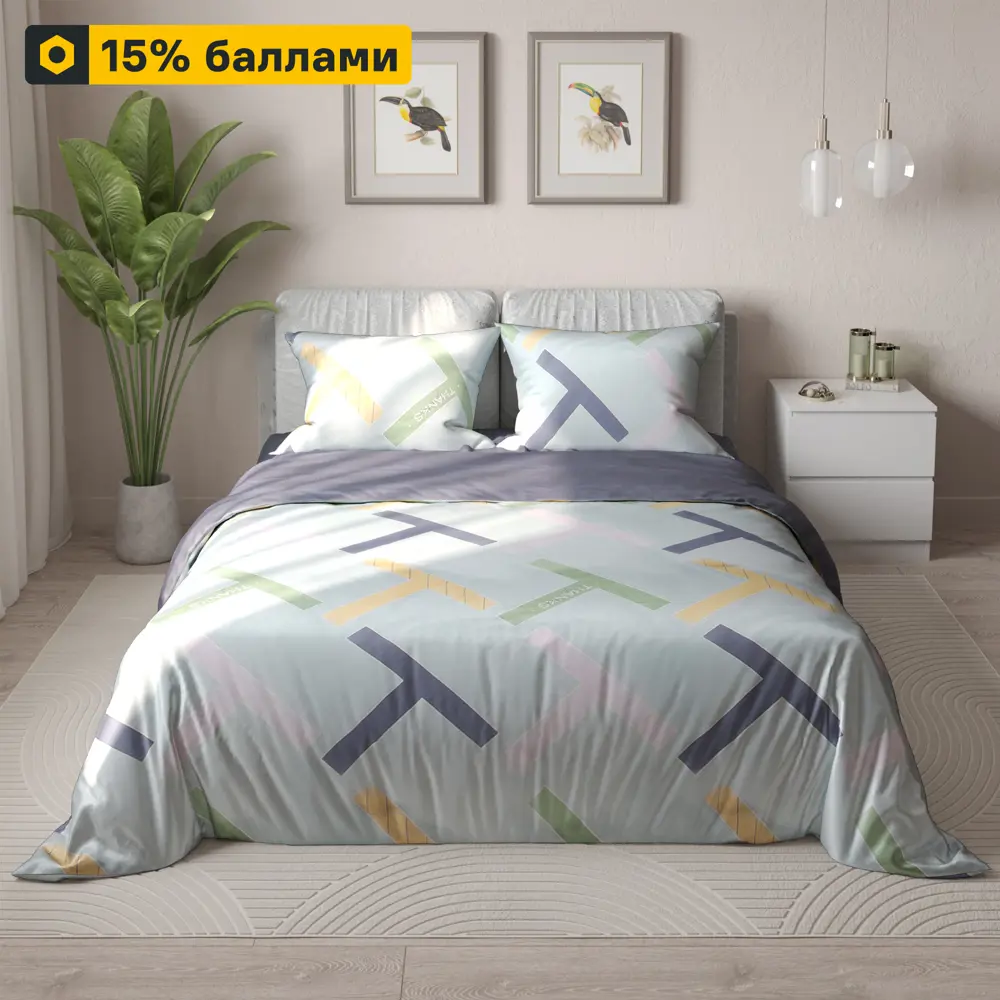 Amore Mio Тета - Комплект постельного белья из сатина с голубым узором 85061383