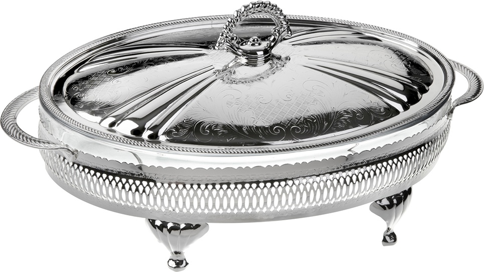 10611723 Queen Anne Мармит овальный с крышкой Queen Anne 33см, сталь, посеребрение Сталь нержавеющая с посеребрением, стекло 