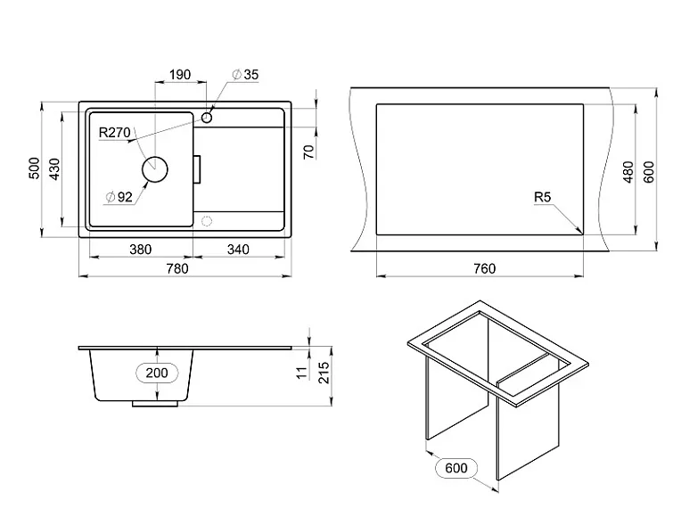 7804, ПИРИТ, кухонная мойка, кварц GRANULA 7804-ST194 - Вид №3