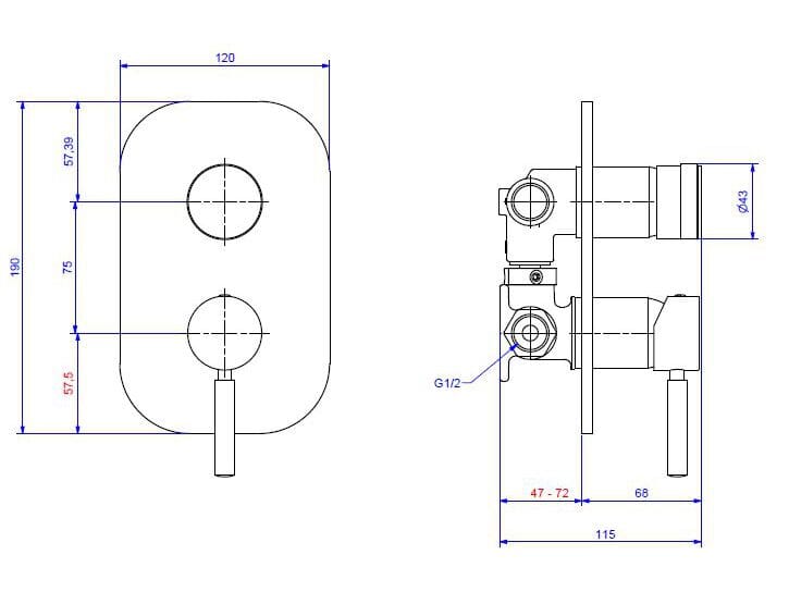 Хромированный латунный смеситель для душа с переключателем Bugnatese Kobuk ARCH-00025804