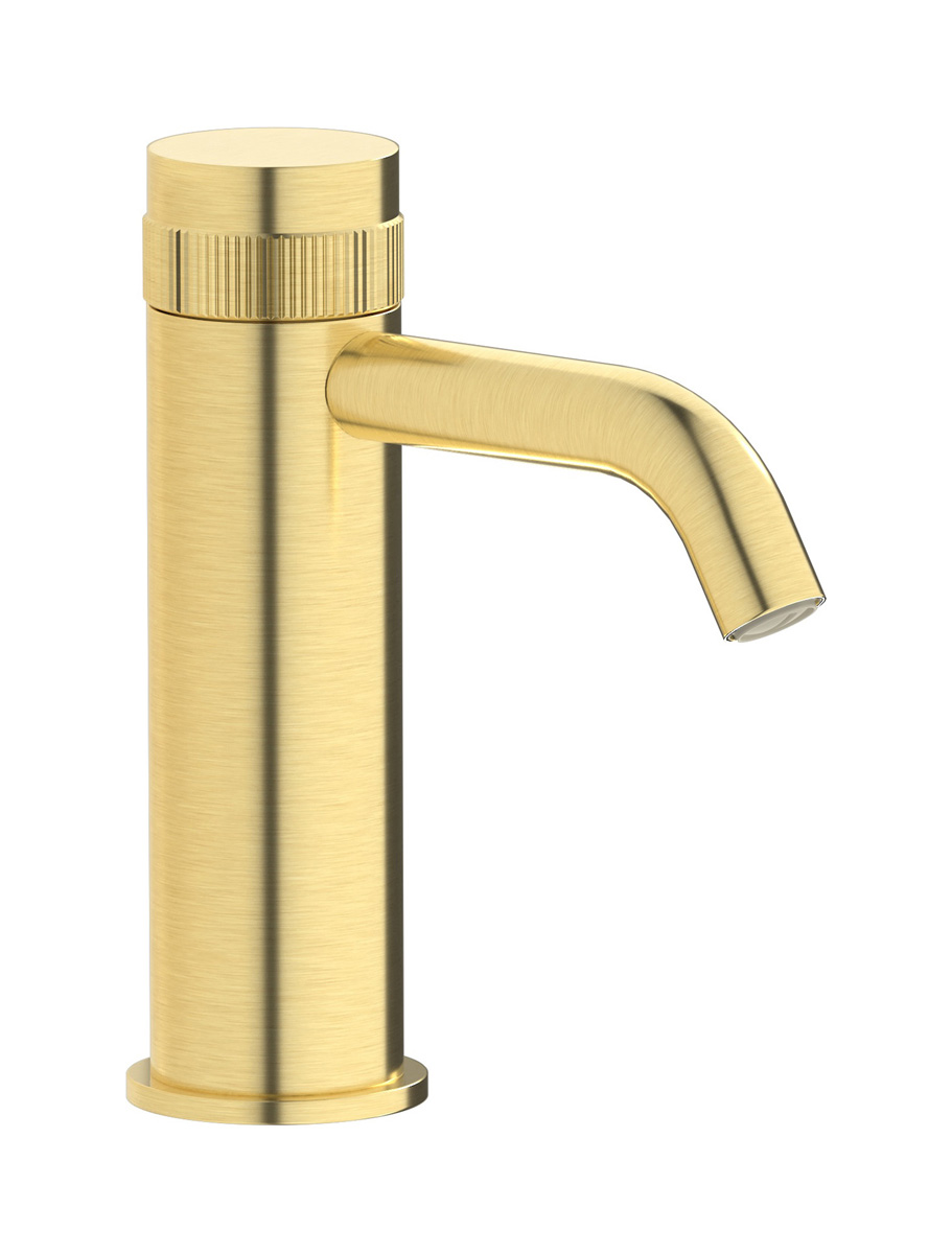 Монорычажный прогрессивный смеситель на раковину в комплекте с донным клапаном. WE ARE IB rx200is Brushed Pale Gold Reflex