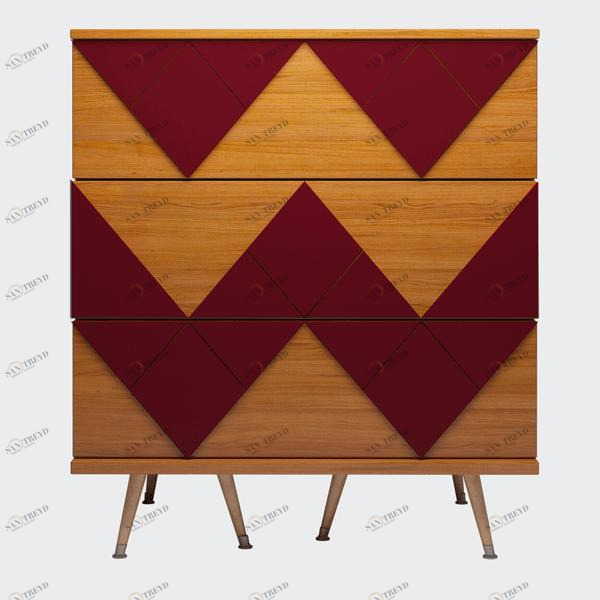 Комод с деревянными ножками и 3 ящиками бордовый Lady Woo WOODI  00-3965962 Бежевый;дуб сонома;красный 