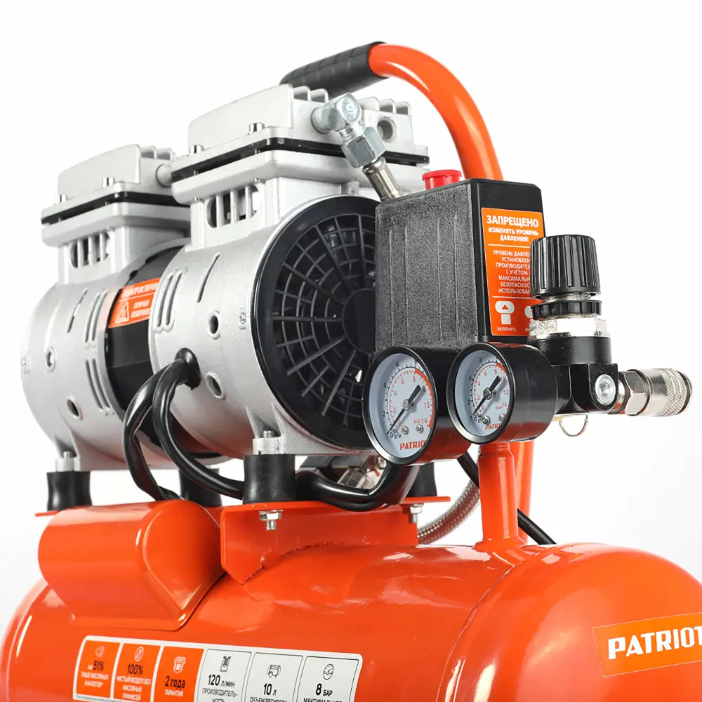 Компрессор безмасляный Patriot WO 10-120, 10 л 120 л/мин 0.65 кВт STLM-2042828 - Вид №4