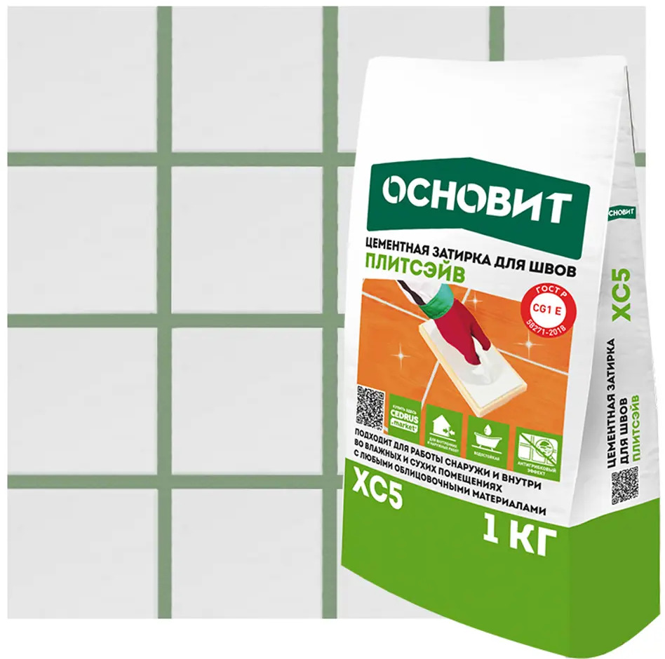 Затирка цементная Основит XC5 светло-зеленая для плиточных швов 1 кг 87876408