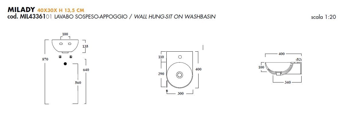 Керамическая ручная мойка с круглым переливом Olympia Ceramica Milady ARCH-00080917 - Вид №3