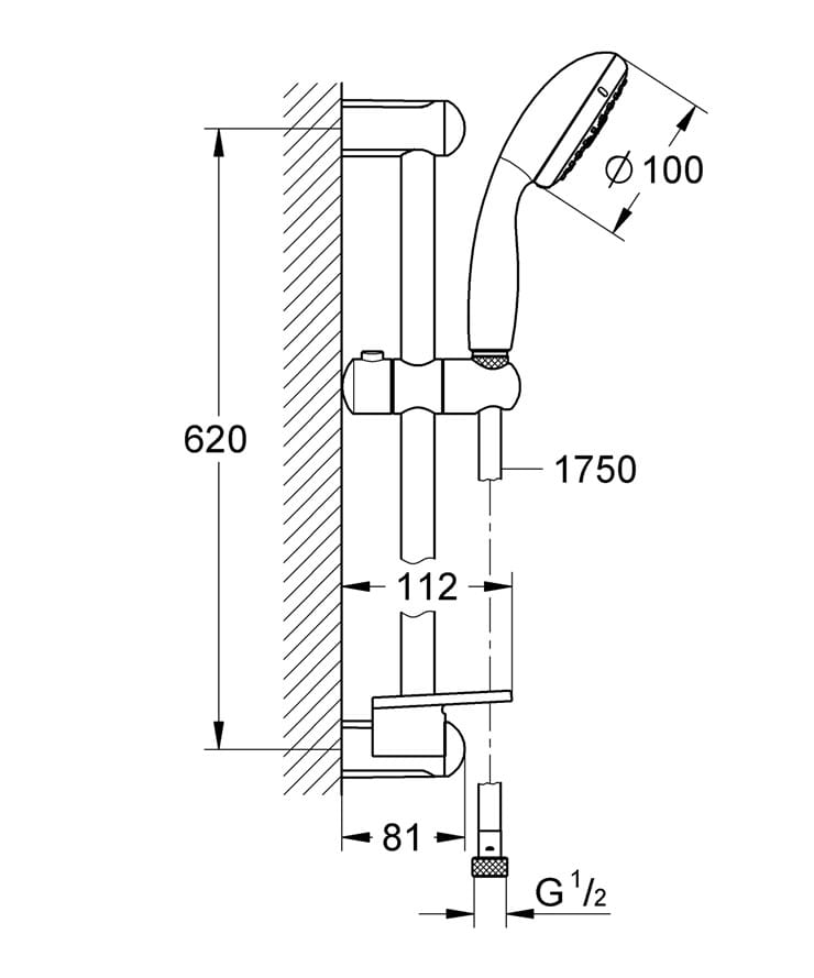 Подъемный стержень с ручным душем с шлангом с мыльницей Grohe Storma 100 ARCH-00041459 - Вид №2