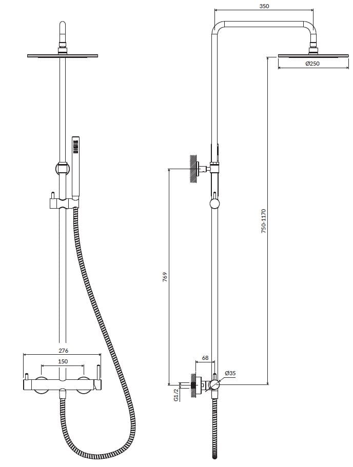 Настенная душевая колонна с душем и ручным душем OMNIRES Y ARCH-00130030 - Вид №4