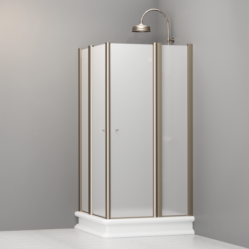 9148S3 Душевая кабинаDX/SX с двумя распашными дверьми и неподвижными элементами для душевого поддона квадрат 100x100, цвет Бронзовый Kerasan RETRO Италия 