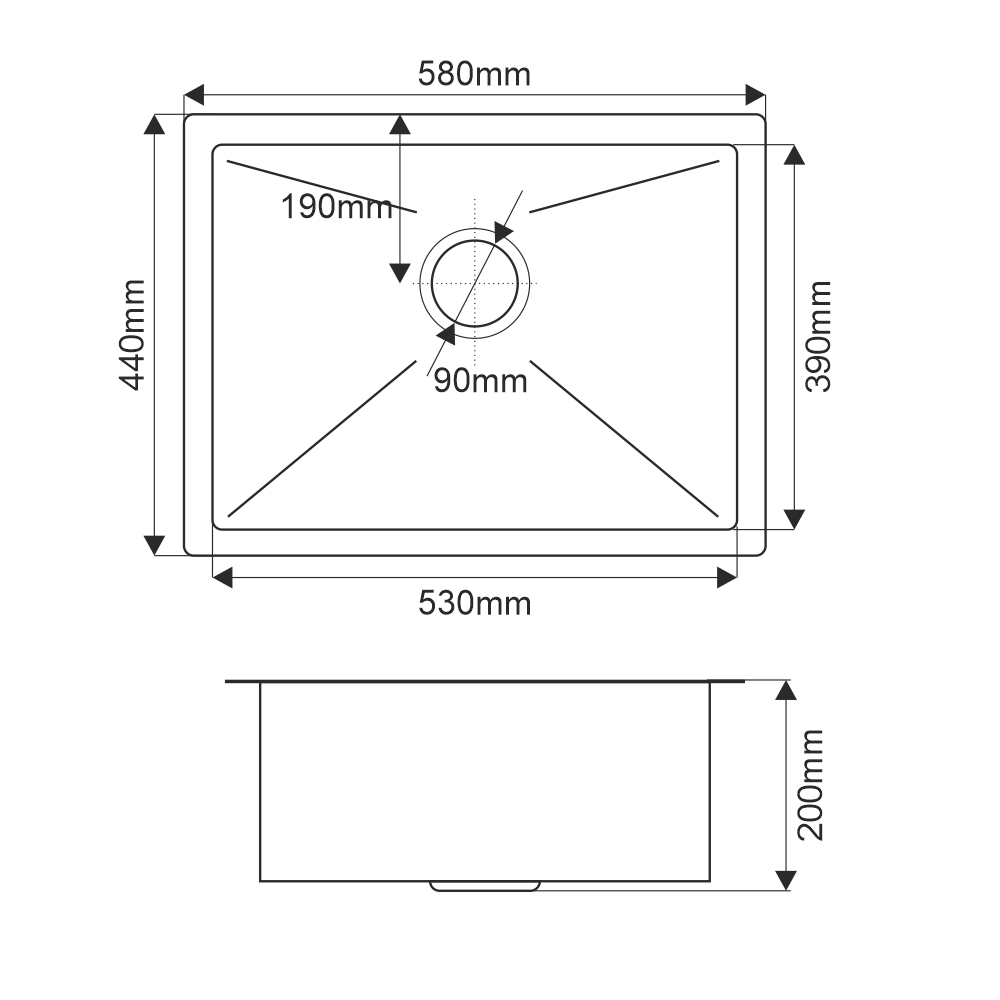 Мойка R5844H MELANA ProfLine 3,0/200 САТИН врезная прямоугольная MLN-R5844H - Вид №1