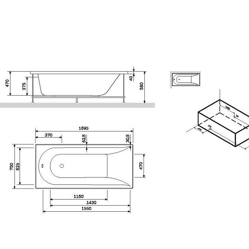 W72A-170-075W-R2 Каркас для ванны 170х75 AM.PM Spirit - Вид №1