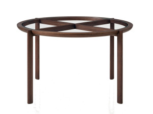 Круглый стол из дерева и стекла
