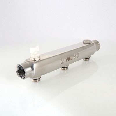 VTc.510.SS.060402 Коллектор из нержавеющей стали с межосевым расстоянием выходов 100 мм Valtec 1", 2 x 1/2"  - Вид №3