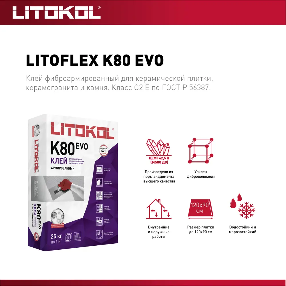 Litokol Litoflex K80 — усиленный эластичный клей для плитки и керамогранита 10274435 STLM-0000342 - Вид №3