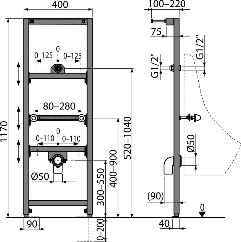 Монтажная рама для писсуара ALCAPLAST A1071200 - Вид №1