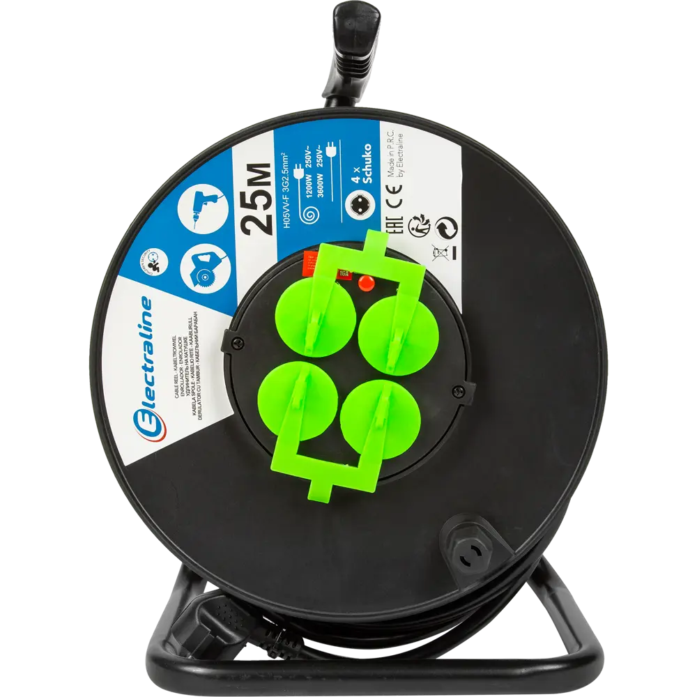 Удлинитель на катушке Electraline 4 розетки с заземлением 3x2.5 мм 25 м цвет черный STLM-2187202 - Вид №1