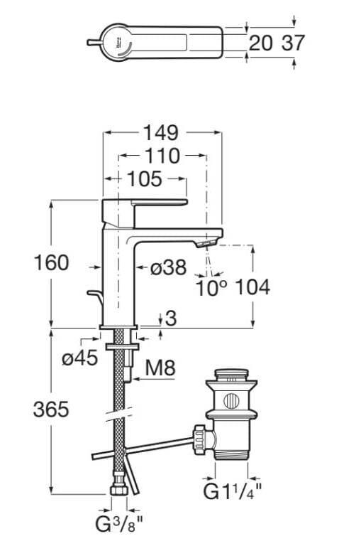 Смеситель для раковины из латуни с автоматическим сливом Roca номерной знак ARCH-00091116 - Вид №2