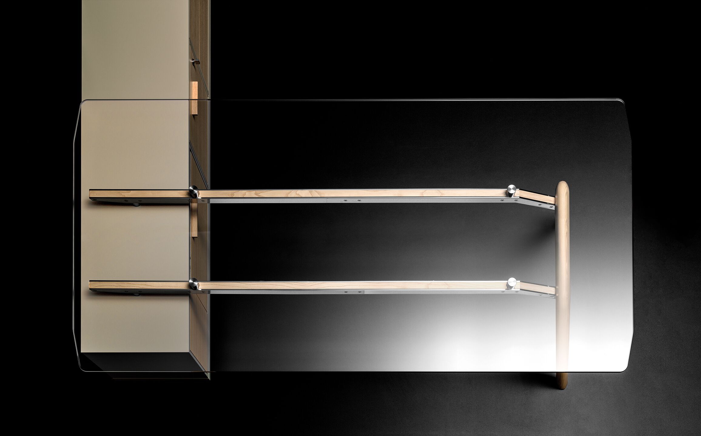 Прямоугольный стеклянный стол со встроенной полкой Bralco ARCH-00035367 - Вид №3