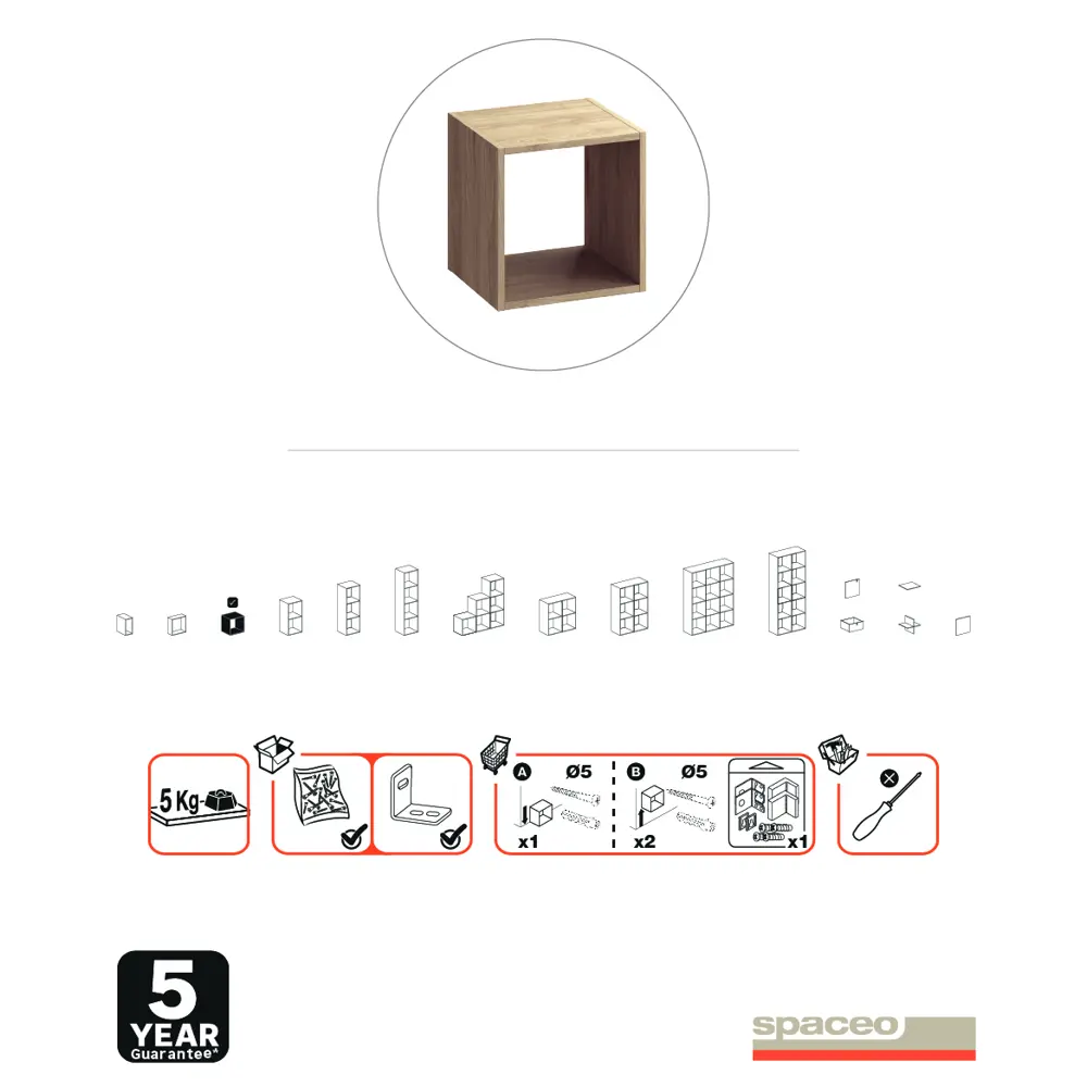 Стеллаж Spaceo KUB 1 секция 36x36.1x31.7 см ЛДСП цвет гикори джексон STLM-2159805 - Вид №11