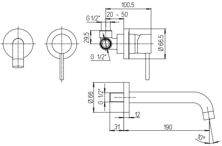 Paini Cox 78PZ208 смеситель встраиваемый для раковины  - Вид №3