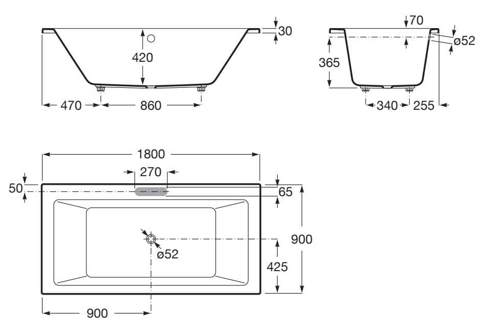 Встраиваемая акриловая прямоугольная ванна с гидромассажем Roca VYTHOS 24858 / 24860 ARCH-00013479 - Вид №3