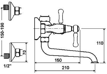 rvb Смеситель для ванны с ручным душем на 2 отверстия 1935 wood 1936.11.97-cc - Вид №1