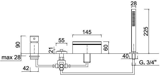 Rubinetteria Giulini Комплект для ванны с ручным душем на 4 отверстия Pablolux F9860bd - Вид №1
