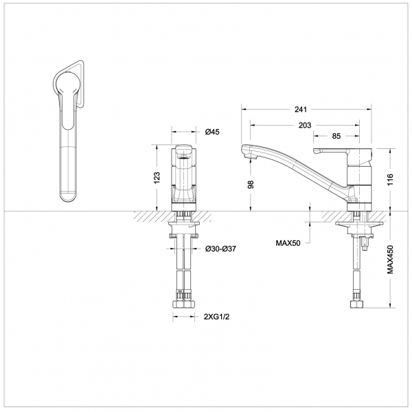 Смеситель для кухни низкий с изливом 200 мм STREAM F73783C-2 bravat - Вид №2