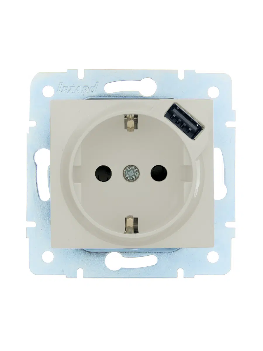ASTI Розетка с/з + USB разъём крем механизм LEZARD 7081-0388-181