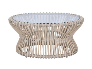 Круглый деревянный и стеклянный садовый журнальный столик