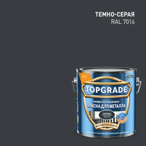 Грунт-эмаль по металлу 3 в 1 Topgrade гладкая цвет темно-серый 2 л