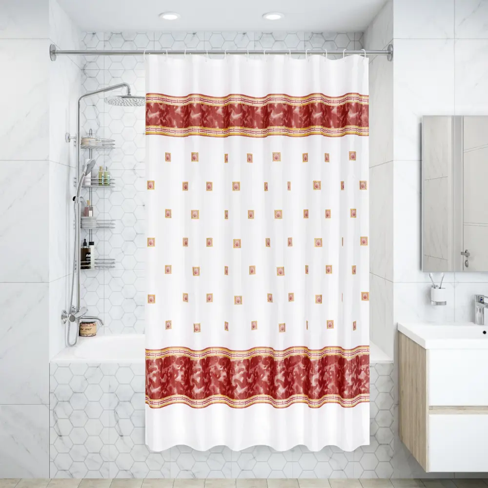 Штора для ванной комнаты «Zumrut» 180х200 см цвет красный Santreyd STLM-2150036