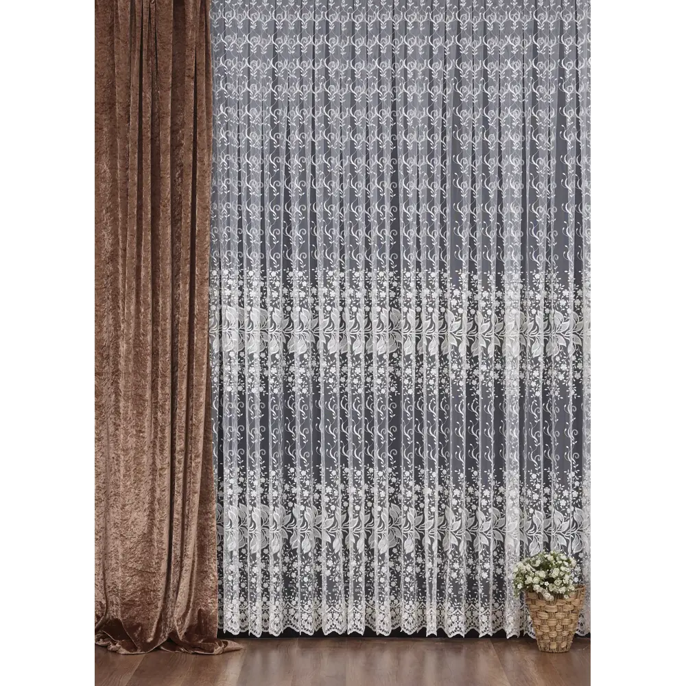 Тюль с вышивкой на сетке «Цветы» 1 п/м290 см цвет кремовый ELIT HOME STLM-2187631 - Вид №1