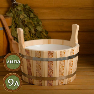 90623085 Шайка из липы 9 л с пластиковой вставкой Русские узоры STLM-0312224 ДОБРОПАРОВЪ