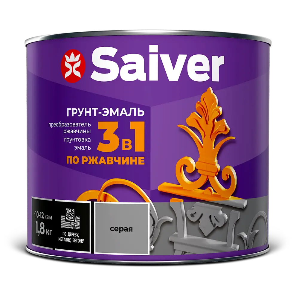 Грунт-эмаль по ржавчине 3 в 1 Saiver гладкая цвет серый 1.8 кг 83402820 STLM-2080181  - Вид №1