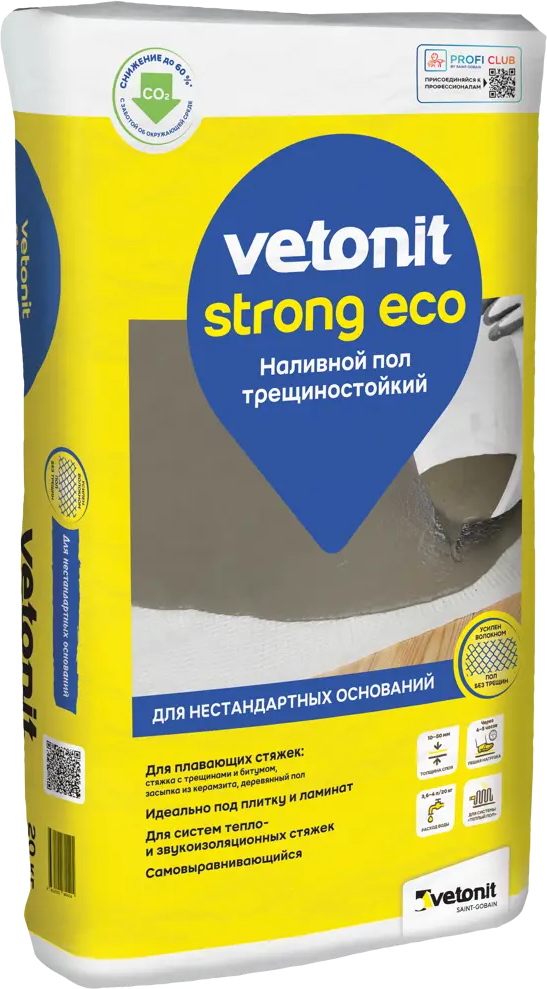 Vetonit Strong Eco - усиленный наливной пол с волокном 20 кг 86535579