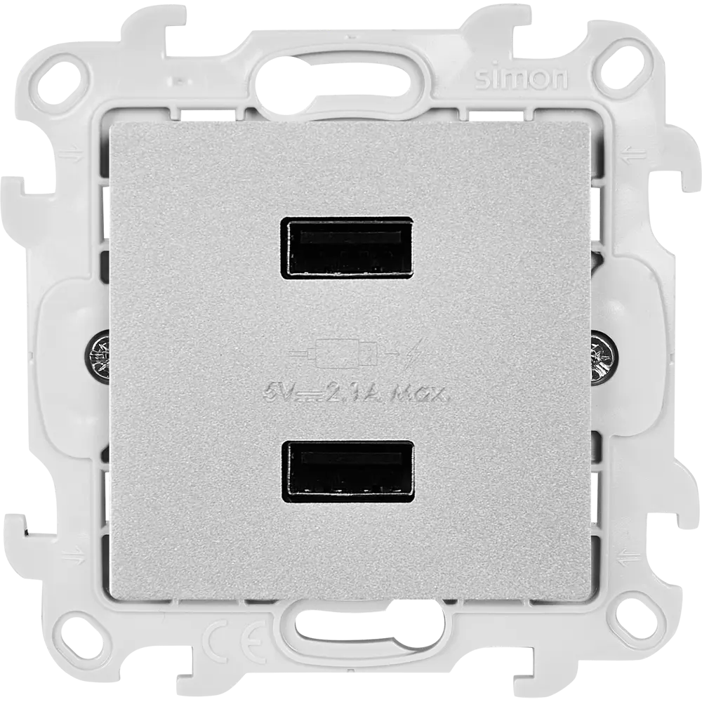 86488669 Розетка встраиваемая Simon 24 разъем USB без заземления цвет алюминий STLM-0069285