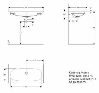 500643018 Подвесная раковина настенная прямоугольная Keramag  белая  - Вид №1
