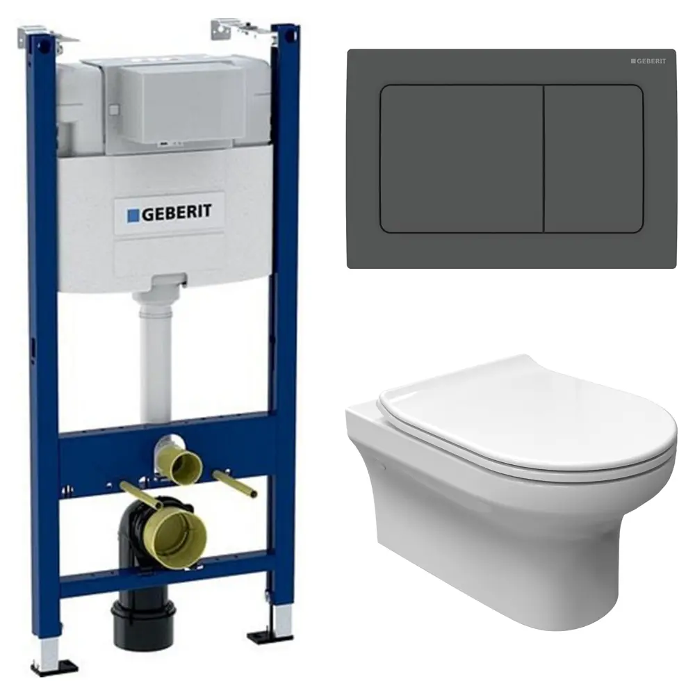Комплект инсталляции Geberit Alpha с унитазом тип ободка закрытый Sensea Favori клавиша Geberit Alpha чёрная 89445429 STLM-2030916