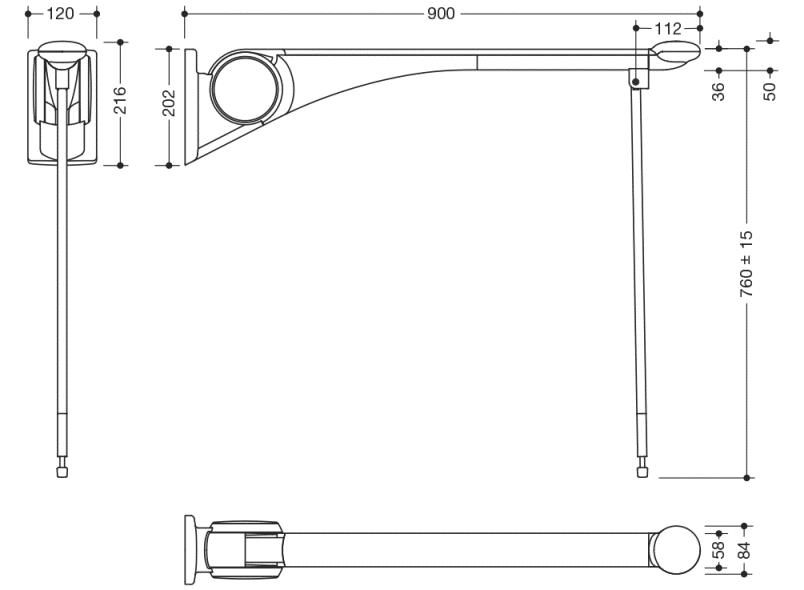 802.50.46060 Складная опорная рейка премиум-класса HEWI Stützen  - Вид №1