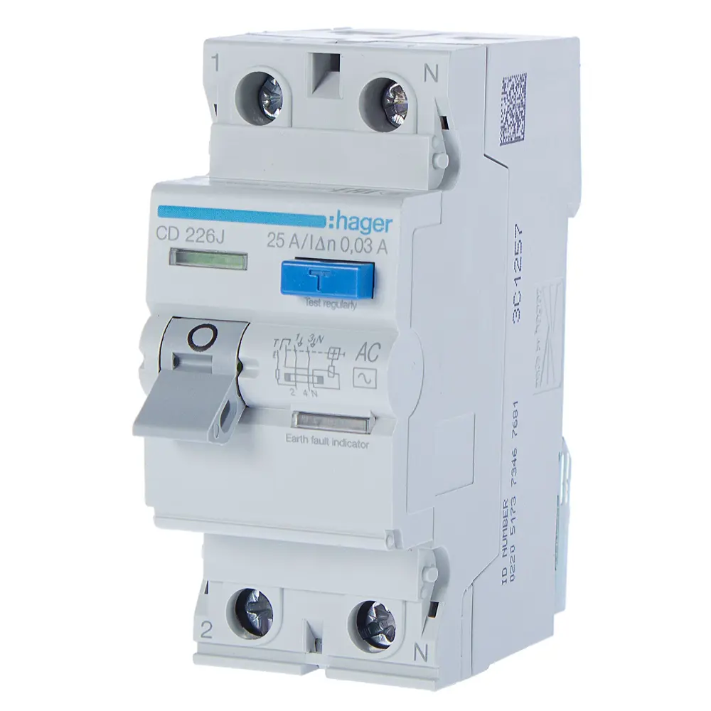 УЗО Hager CD226J 1P N 25 A 30 мА 6 кА AC STLM-2033987
