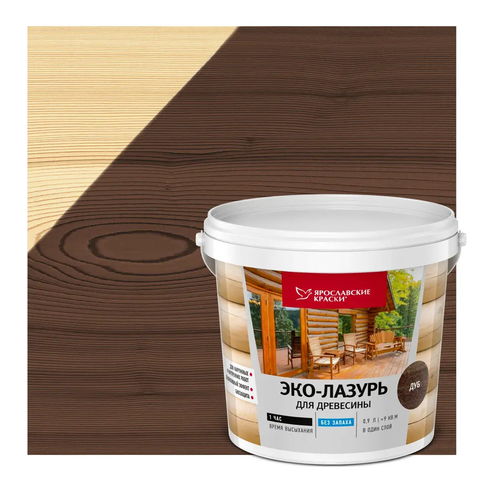 ЯРОСЛАВСКИЕ КРАСКИ Эко-Лазурь для древесины с защитой от плесени, цвет Дуб 0.9 л 83306803 STLM-0040304