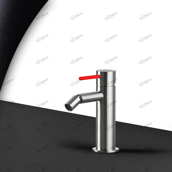 Смеситель для биде сталь матовая с красной ручкой Toki Radomonte TKS4SCIL15