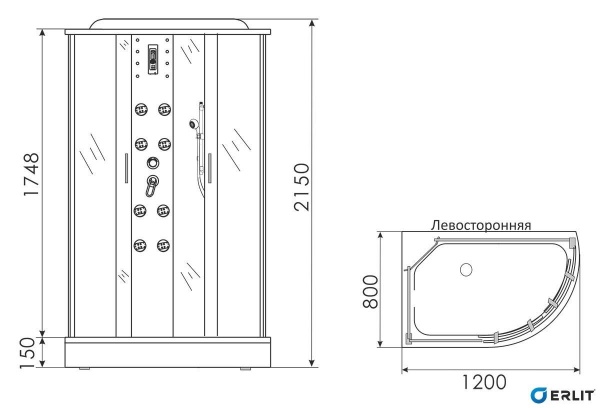 Душевая кабина Erlit Comfort ER4512TPL-C3-RUS (1200x800x2150) ER4512TPL-C3-RUS 131565 - Вид №1