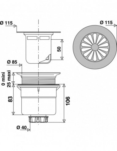 552000 000 00  Слив для душевого поддона Д. 90 мм, круглая гирлянда, выпускное отверстие вертикальное Д. 40 мм на винт или клей, NF, нержавеющая сталь Valentin Хром  - Вид №2