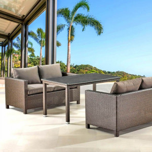 T256A/S59A-W53 Brown Обеденный комплект плетеной мебели с диванами Afina